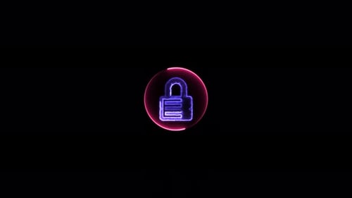 Neon Glowing Padlock Icon Unlock Animation