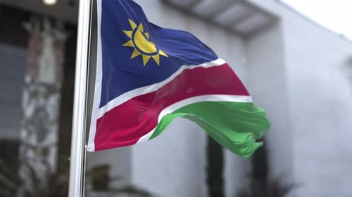 Realistic 3D Namibia Flag Waving on Flagpole Animation