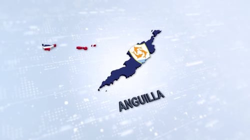Anguilla Map with Flag and Country Name Reveal
