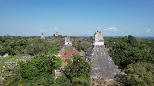 Aerial view of the Mayan ruins of the Tikal temple. Guatemala in Central America