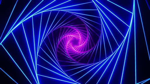 Violetter und blauer Lichttunnel mit kreisförmigem Design. Animation in Endlosschleifen