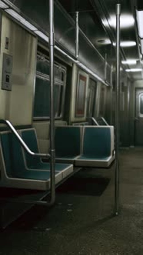 Empty Metal Subway Train in Urban Chicago