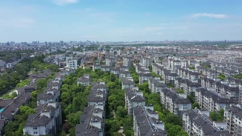 Aerial View of Yangzhou Cityscape and Historic Architecture in Jiangsu China