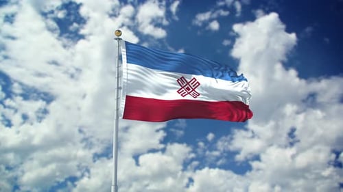 Mari El Republic Flag Waving Against a Cloudy Sky