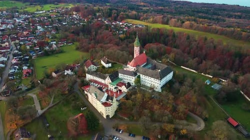 Aerial view of Andechs Abbey, Germany.