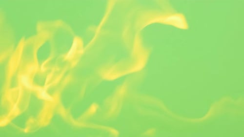 Gentle Yellow Flames on a Green Background Slowmotion Video of Fire or Flames Flames and Burning