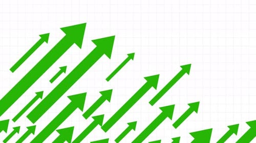 green arrows upward, value increase animation 4k