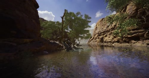 Tranquil Water and Rugged Rocks By a River in Nature
