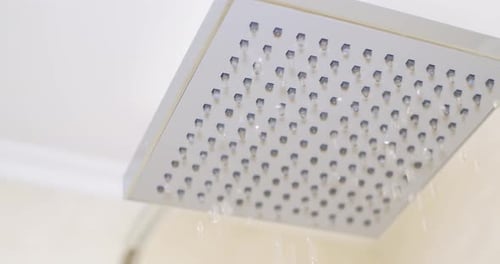 Close Up of a Modern Shower Head Running Water