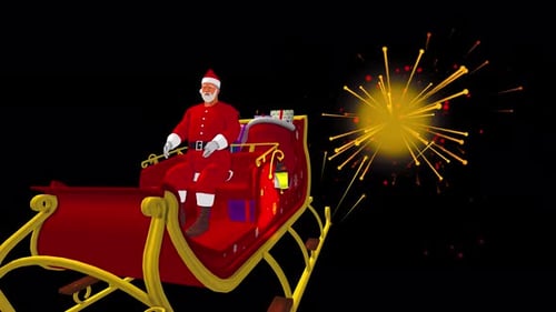 Animated Santa Claus Flying in Sleigh with Sparks Christmas Loop