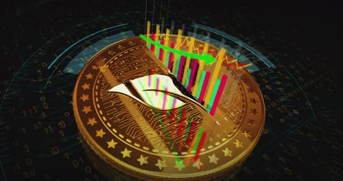 Digital Cryptocurrency Coin with Growing Financial Data Animation