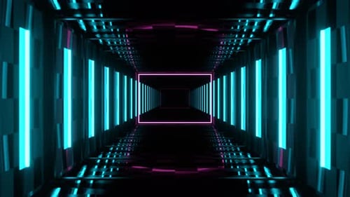 Cyan And Pink Strobe Neon Hallway With Checkerboard Texture Background Vj Loop I 4K