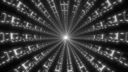 Tunnel numérique dynamique avec cubes lumineux émettant une lumière vive