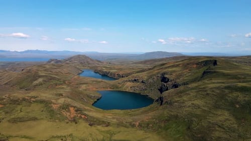 Aerial view of lakes and mountains, Iceland.