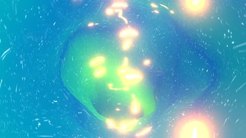 Blue And Green Ring Tunnel With Twinkling Lights Background VJ Loop l 4K