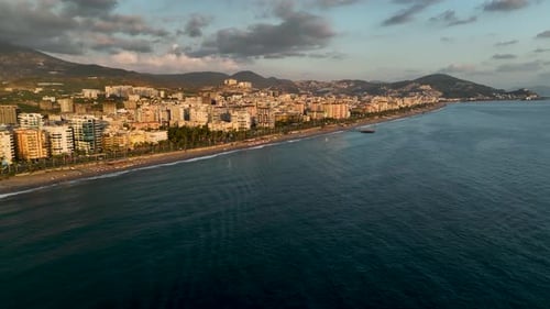 Beautiful Panorama of the City on the Mediterranean Sea Aerial View 4 K