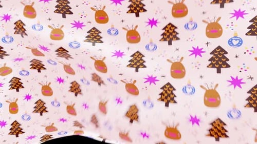 Fluid Waving Christmas Pattern Background with Reindeers and Trees