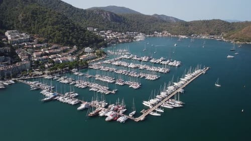 Awesome aerial view of Fethiye Marina in Turkey