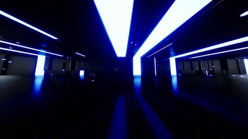 Tunnel Through Technology Cyberspace With Neon Glow