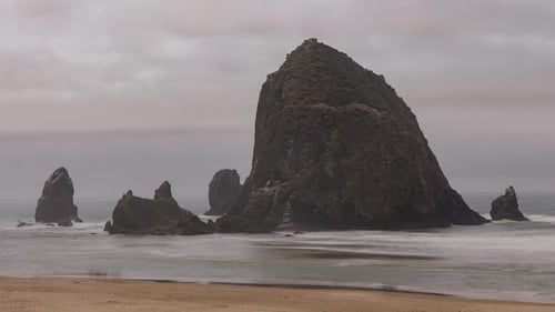 The famous Haystack Rock on the Oregon Coast
