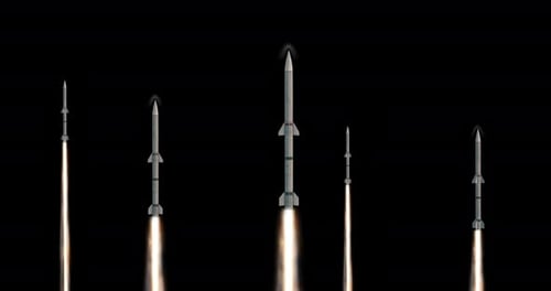 Animated Space Rockets Launching with Fiery Exhaust