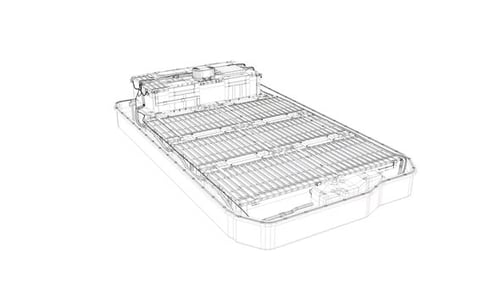 Electric Vehicle Battery Pack Rotating Wireframe 3D Model