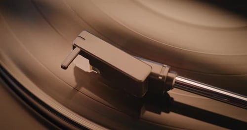 Vinyl Record Spinning On Vintage Turntable Playing Classic Music or Authentic Analog Sound