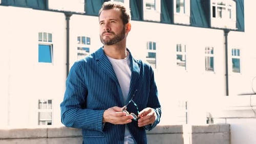 Handsome Man in Blazer Posing Outdoors