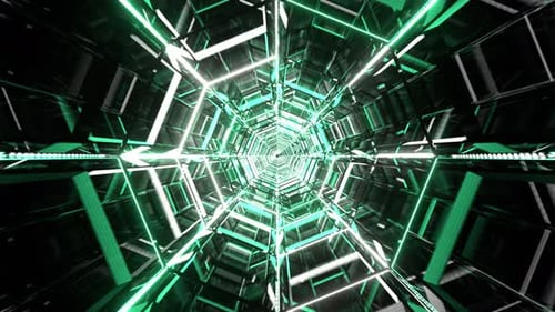 Weißer und hellgrüner achteckiger Neontunnel-Hintergrund VJ Loop l 4K