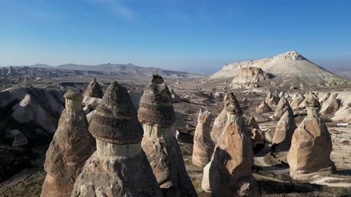 Aerial drone view of the natural beauty of the Fairy Chimneys in Cappadocia