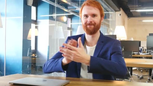 Clapping Man in Office Applauding Man with Red Hairs
