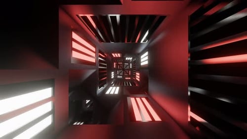 White And Light Red Glowing Mirror Cyber Tunnel Background Vj Loop In 4K