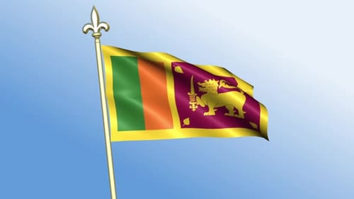 Animated Sri Lanka Flag Waving on Flagpole with Blue Sky