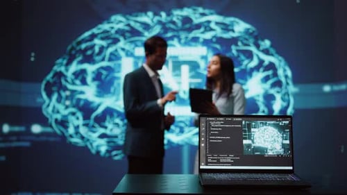 Close Up of Notebook Used By Employees Developing AI Systems in Tech Startup