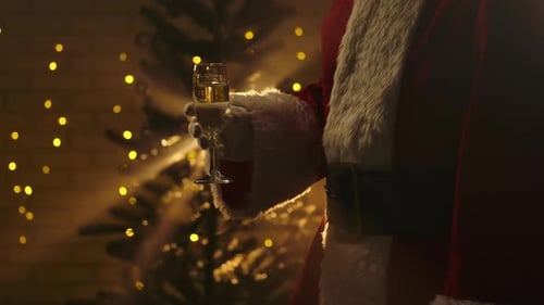 Santa Claus Raising a Glass of Champagne to Celebrate