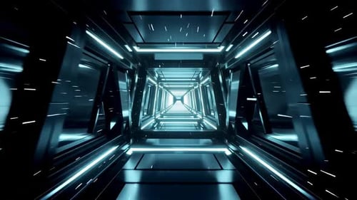 Couloir de science-fiction futuriste avec néons bleus et mode rapide