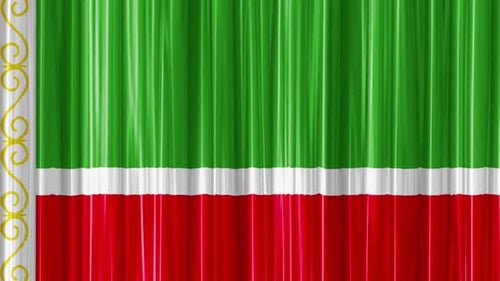 Waving Green White Red Striped Curtain Background with Ornate Border