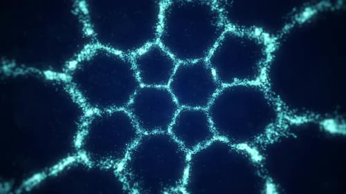 Sci-Fi Hexagonal Tunnel with Central Neon Sun Portal