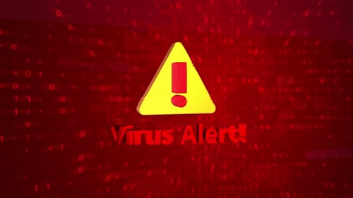 Glitch Virus Alert with Binary Code Background Animation