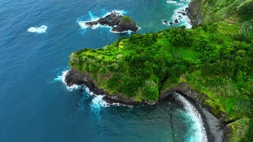 Scenic Ocean Coastline Pure Blue Water Sharp Mountain Cliffs Paradise Landscape