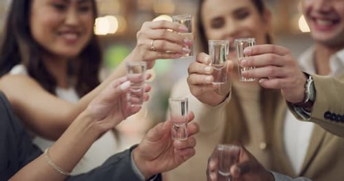 Friends Toasting with Shot Glasses in Bright Setting
