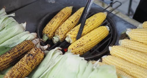 Grilled Corn for Sale in a Market Stall in Istanbul