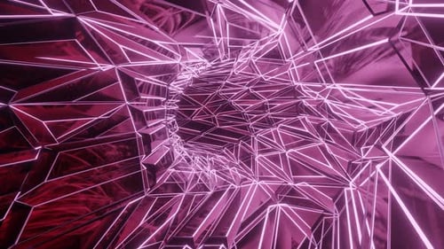 Pink Neon Geometric Tunnel Abstract 3D Digital Design Vidios Shiny Reflective Walls Virtual Reality