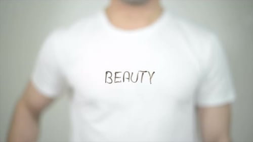 Beauty, Man Writing on Transparent Screen