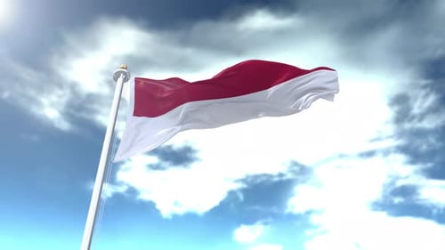 Realistic Animated Red and White Flag Waving