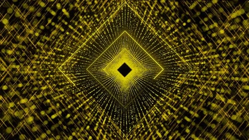 Túnel: ouro, partículas digitais, linha de pontos, círculo, tecnologia científica futurista, raios, linhas, partículas