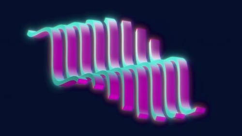 Glowing Purple Stripes Waving in a Seamless Loop against Dark Blue Background.