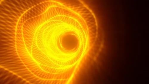 Abstrakter hellgelb leuchtender Hintergrund mit einem Tunnel aus Linien, Energie des Brennens