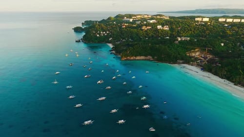 Aerial View of Boats Near Boracay Island Coast - Tropical Paradise Philippines
