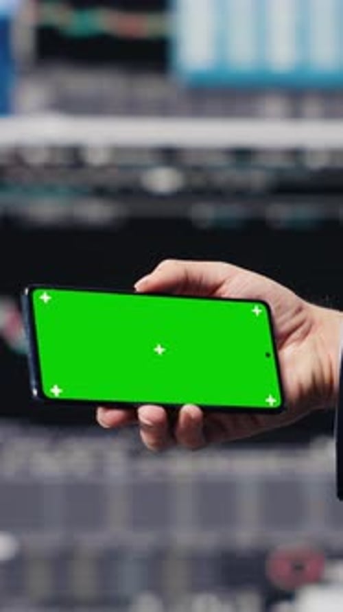 Vertical Video Executive Manager with Copy Space Display Looks at Performance Metrics